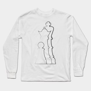 King queen and pawn chess line art Long Sleeve T-Shirt